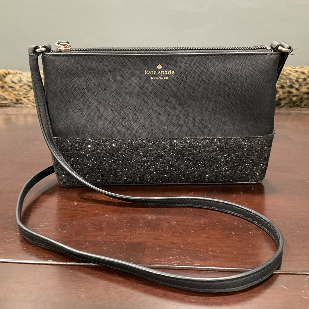 KATE SPADE BLACK FLASH GLITTER CROSSBODY BAG